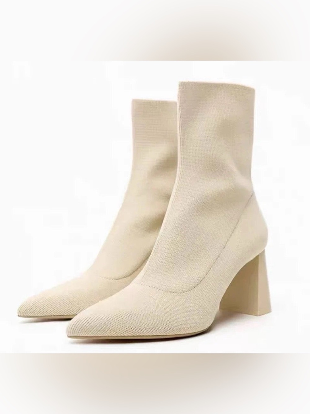Zara Cream Stretch Knit Ankle Boots